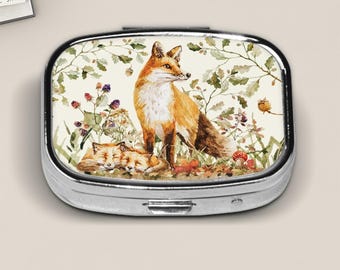 Woodland Fox Pill Box - Small Rectangular Shape with 2 Compartments