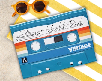 Yacht Rock Accessory Pouch Zippered Bag with Vintage Cassette Tape Graphic
