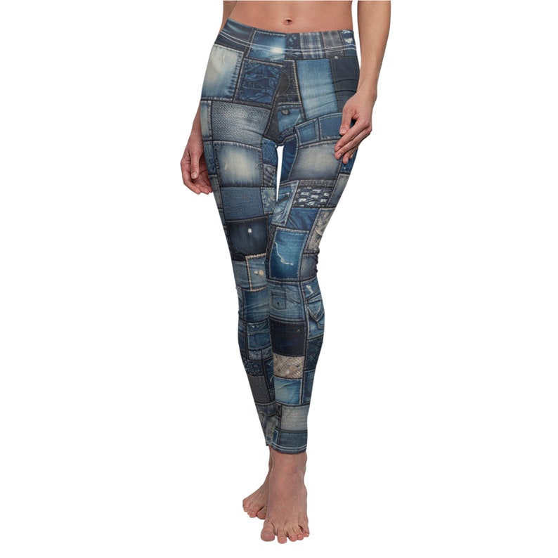 Pre Made Comfy Adult Leggings - Denim Patches