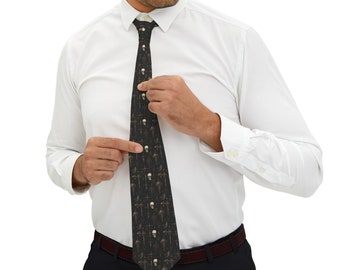 Corbata Dark Academia - Corbata de hombre con patrón de calavera gótica medieval