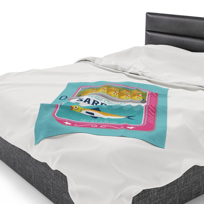 Sardines Plush Blanket - Velveteen Canned Sardine Print Throw Blanket - Tinned Fish Home Decor - Sardine Art Print 30" × 40"