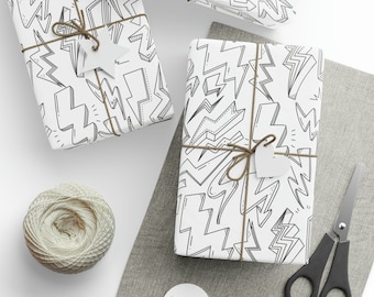 Lightning Bolt Doodles Wrapping Paper - Thunder Bolt Drawings Gift Wrap - 3 Sizes
