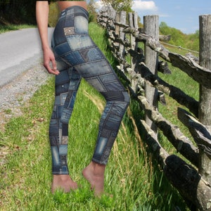 Leggings de spandex con parches de mezclilla para mujer