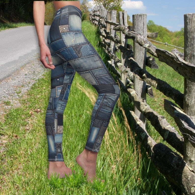 Pre Made Comfy Adult Leggings - Denim Patches main image 1