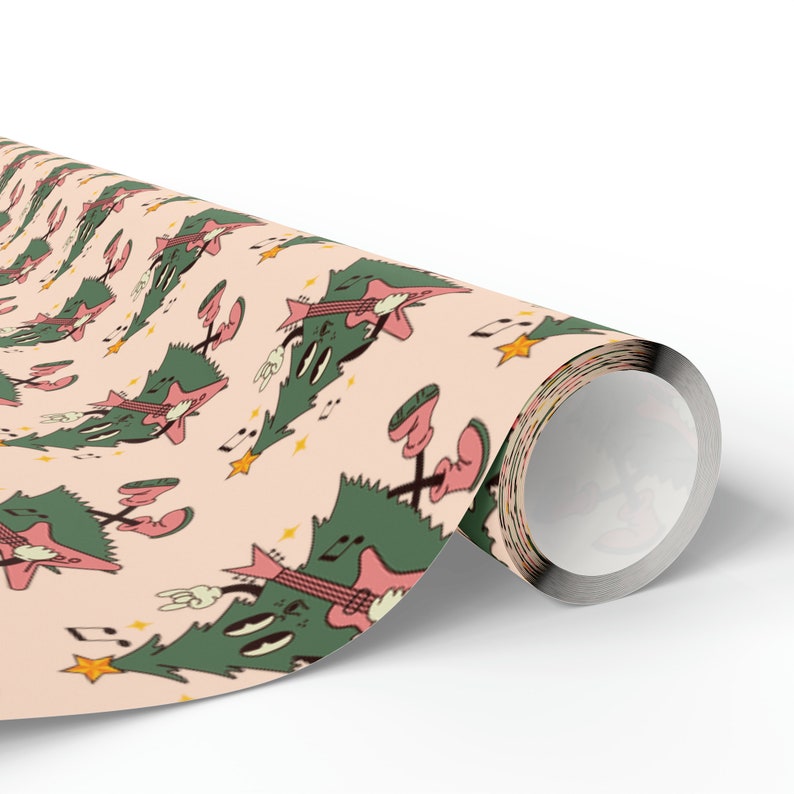Retro Christmas Wrapping Paper - Tree Character With Guitar Repeating Print image 9