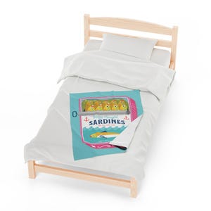 Sardines Plush Blanket - Velveteen Canned Sardine Print Throw Blanket - Tinned Fish Home Decor - Sardine Art Print image 7