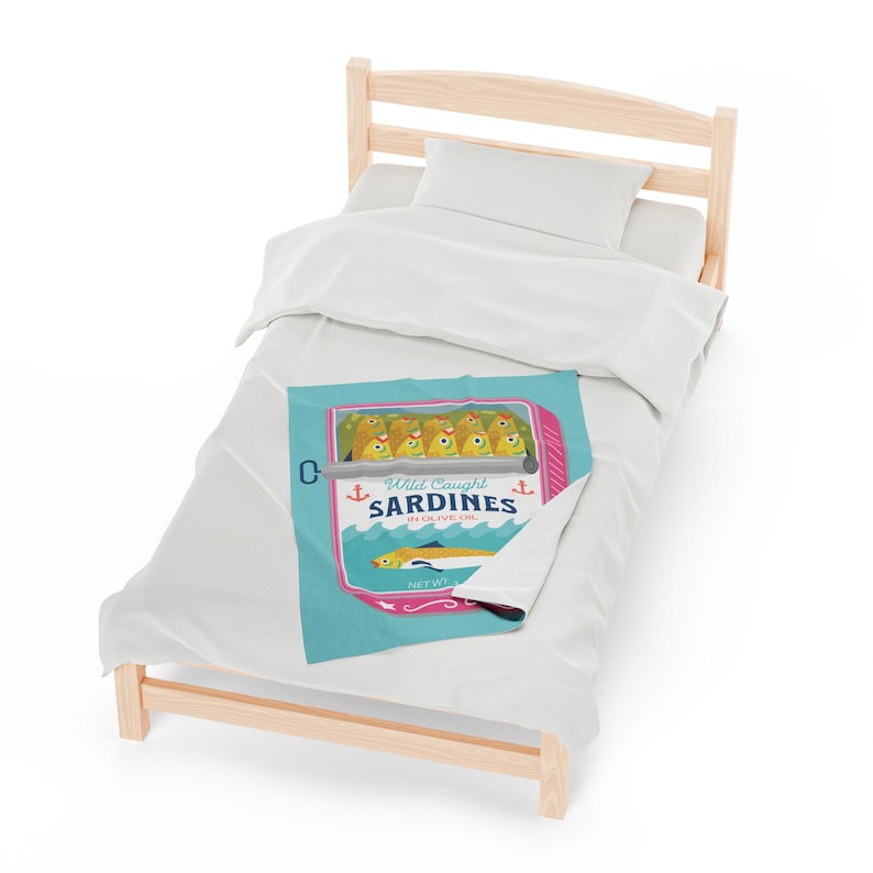 Sardines Plush Blanket - Velveteen Canned Sardine Print Throw Blanket - Tinned Fish Home Decor - Sardine Art Print image 7