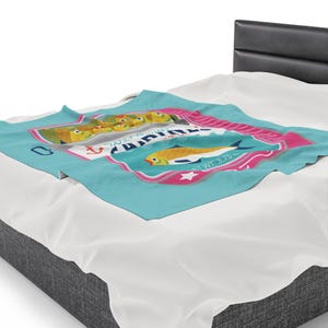 Sardines Plush Blanket - Velveteen Canned Sardine Print Throw Blanket - Tinned Fish Home Decor - Sardine Art Print 50" × 60"