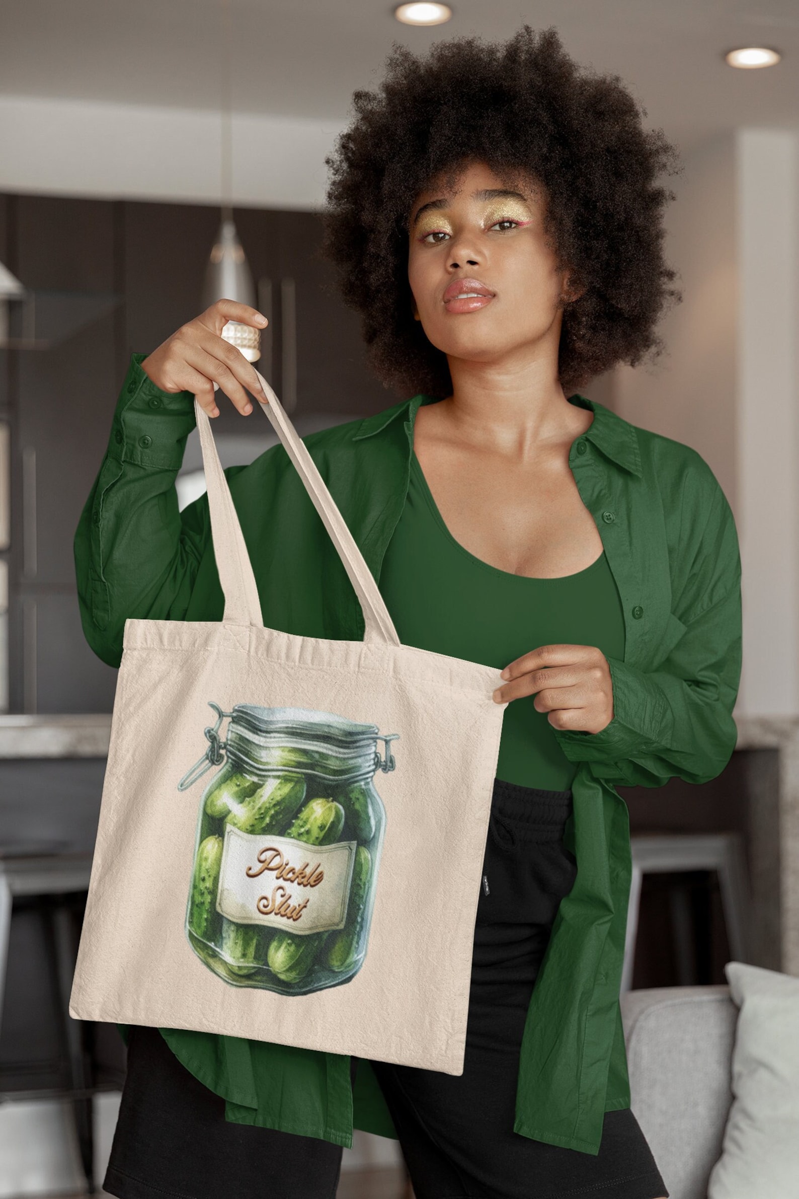 RNYJJ Pickle Lover Tote Bag - Colorful Canvas Pickle Jar Design, Medium Size Gift For Women - View #12