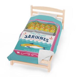 Sardines Plush Blanket - Velveteen Canned Sardine Print Throw Blanket - Tinned Fish Home Decor - Sardine Art Print image 4
