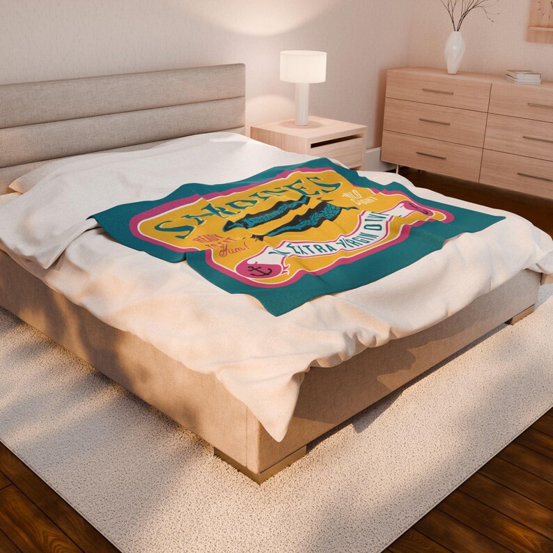 Manta de felpa con estampado de sardinas en conserva - Acogedora manta de terciopelo para amantes del marisco - Decoración náutica playera - Regalo ideal para la abuela costera 50" × 60"
