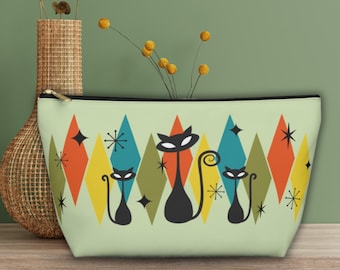 Atomic Cat Accessory Pouch - Vintage Style Makeup Bag - Organizer for Travel - Gift for Cat Lovers - Cute Cosmetic Case - Retro Clutch Purse