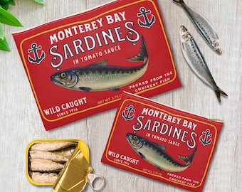 Sardinen Tasche Zubehör Beutel - Fischkonserven Schminktasche - Sardinen Dose Mini Tasche - Monterey Bay Federmäppchen - Sardinen Druck Meerestier Liebhaber Geschenk