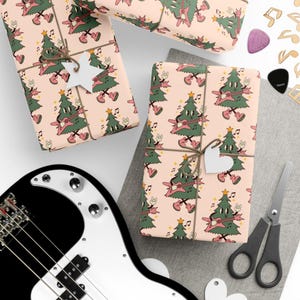 Retro Christmas Wrapping Paper - Tree Character With Guitar Repeating Print image 3