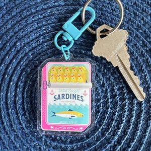 Sardines Keychain - Cute Acrylic Keyring - Tinned Fish Bag Charm - Oceancore Charms
