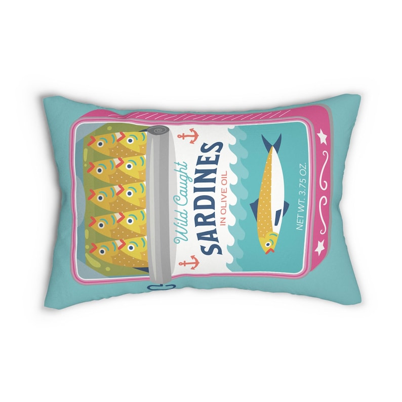 Sardines Can Lumbar Pillow - Tinned Fish Throw Pillow - Cute Sardine Art Print - Trendy Coastal Style image 10