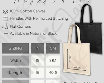 Cotton Tote Bag Size Chart - Printify Liberty Canvas Bag OAD113 Mockup Sizing Table