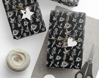 Vintage Tattoo Gift Wrap Papers - 3 Sizes For Wrapping Presents