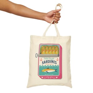 Sardines Tote Bag - Sardine Tin Cotton Canvas Bags - Fish Print image 7