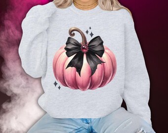 Sudadera de calabaza de Coquette: jersey de cuello redondo rosa para Halloween