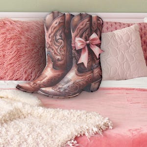 Cojín con forma de bota de vaquero - Cojín decorativo de vaquera coqueta - Botas con lazo - Decoración rústica del hogar estilo western