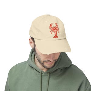Lobster Distressed Cap - Beach Day Hat - Seafood Party Gift for Him/Her - Coastal Summer Style - Fisherman Aesthetic