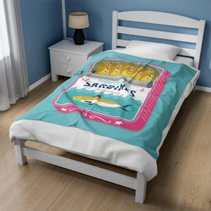 Sardines Plush Blanket - Velveteen Canned Sardine Print Throw Blanket - Tinned Fish Home Decor - Sardine Art Print image 5