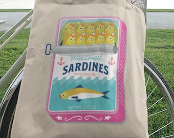 Sardines Tote Bag - Sardine Tin Cotton Canvas Bags - Fish Print