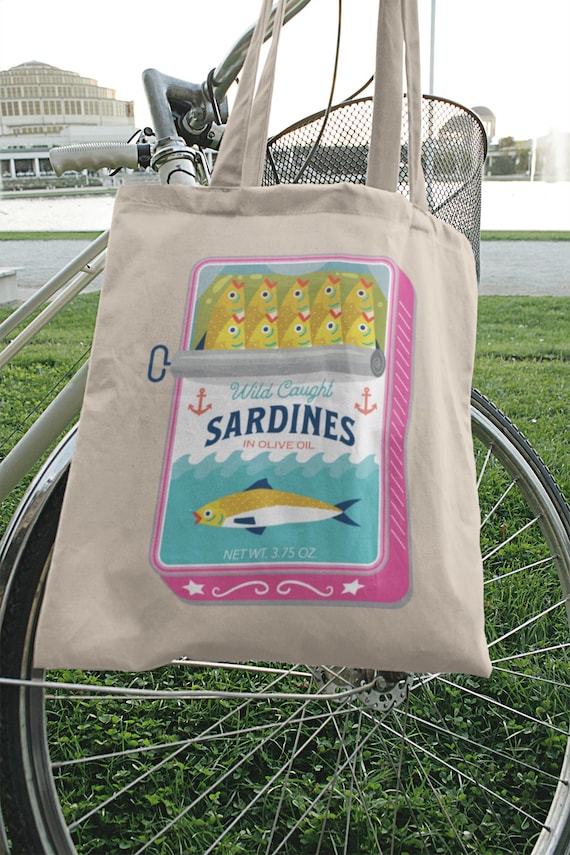 Sardines Tote Bag - Sardine Tin Cotton Canvas Bags - Fish Print