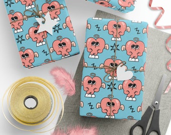 Retro Angel Heart Character - Wrapping Paper - Valentine's Day Gift Wrap - 3 Sizes