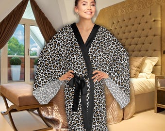 Pink Grey Leopard Cheetah Animal Print Dressing Gown Bathrobe - Etsy