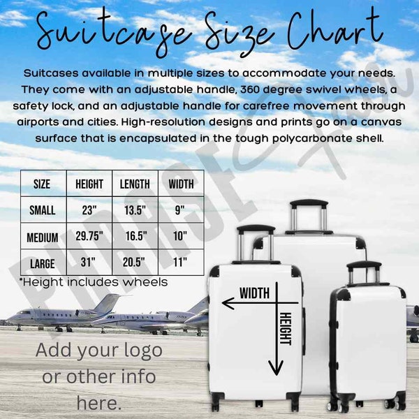 Suitcase Size Chart Mockup for Printify POD Generic Suitcases - Digital Download JPEG
