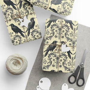 Gothic Crow Wrapping Paper - Dark Academia Gift Wrap with Whimsigoth Ravens - 3 Sizes