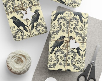 Gothic Crow Wrapping Paper - Dark Academia Gift Wrap with Whimsigoth Ravens - 3 Sizes