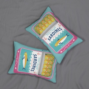 Sardines Can Lumbar Pillow - Tinned Fish Throw Pillow - Cute Sardine Art Print - Trendy Coastal Style image 3