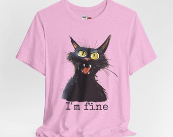 I'm Fine Crazy Cat」シャツ - おもしろ黒猫Tシャツ - キャットレディ