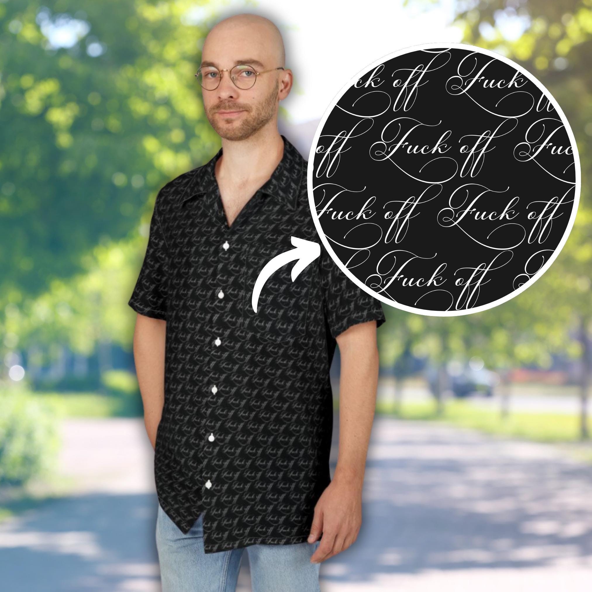 Fuck Off Men's Button Down Shirt With Hidden Swear Words Pattern - Funny Statement Hawaiian Shirts