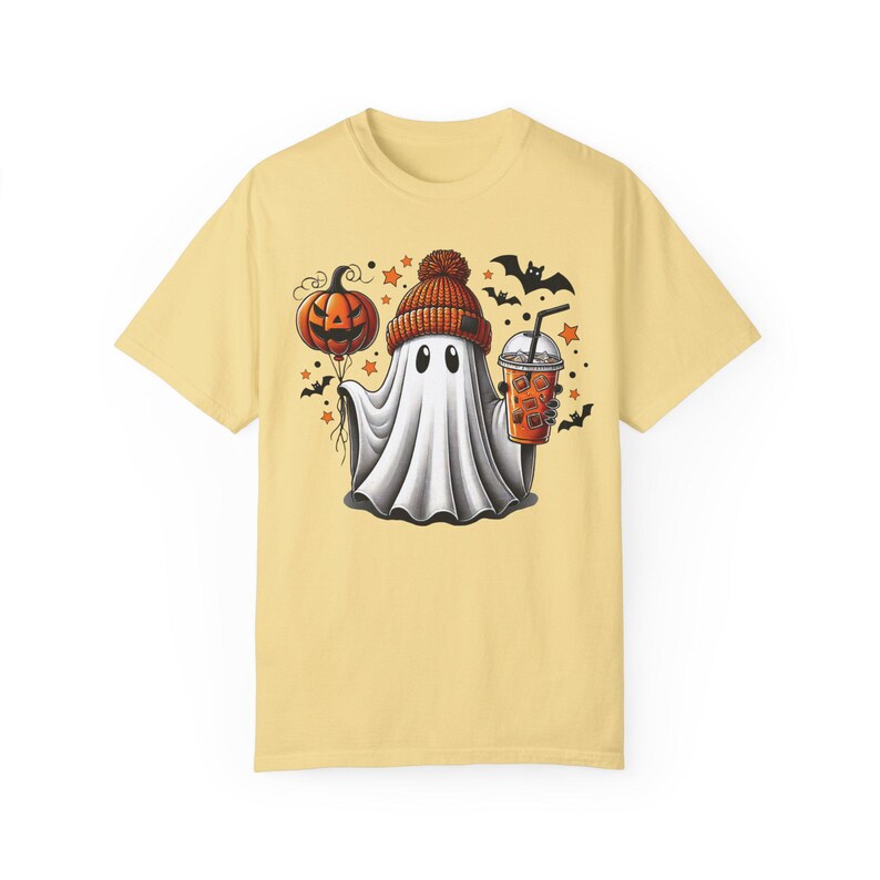 Bonita camiseta fantasma: camiseta unisex de colores cómodos y teñidos en prenda, moderna y para Halloween Butter
