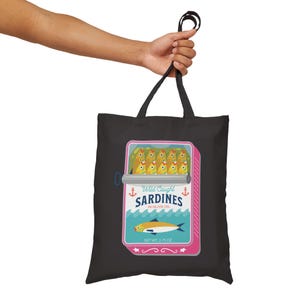 Sardines Tote Bag - Sardine Tin Cotton Canvas Bags - Fish Print image 5