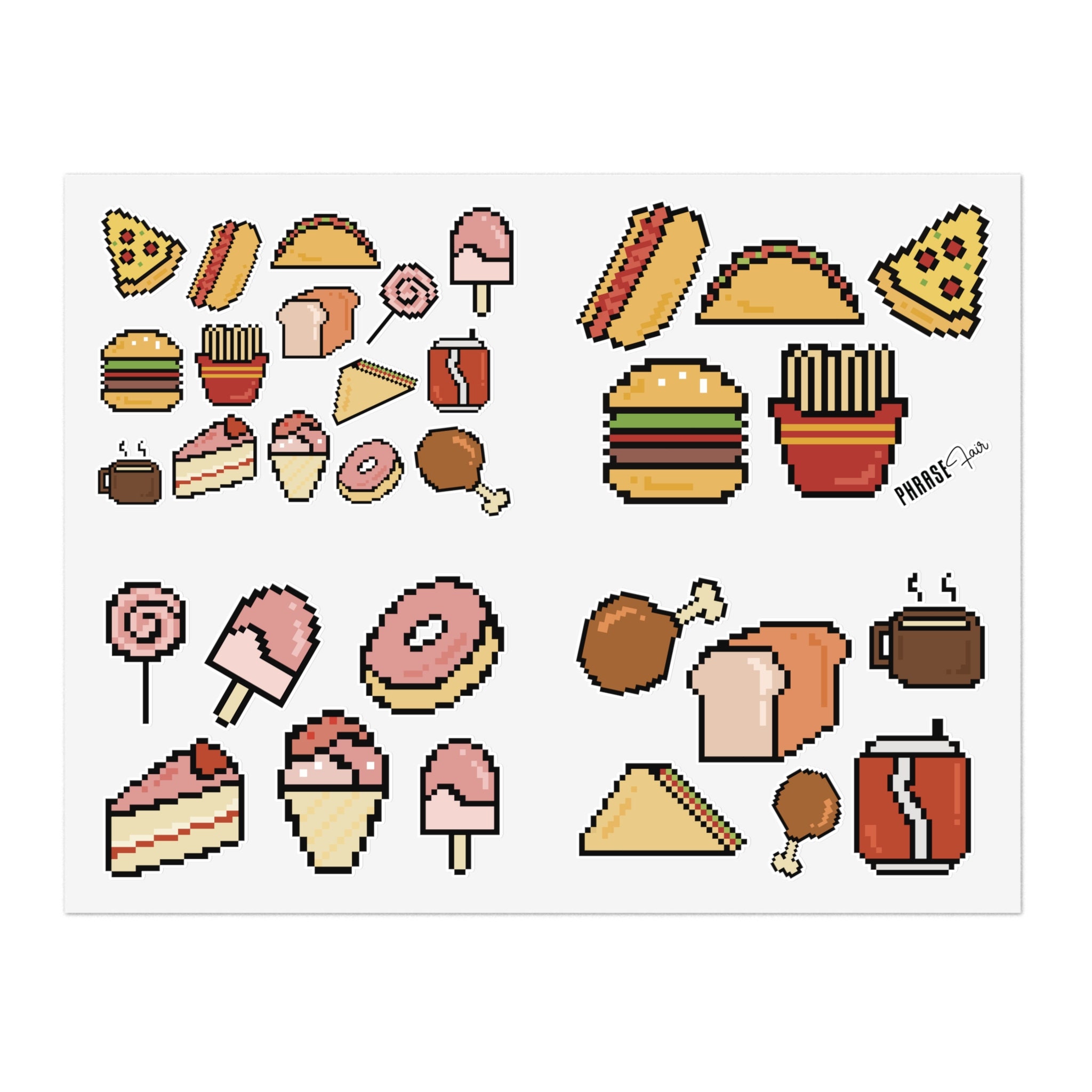 Fast Food Pixel Art Sticker Sheet - 2 Sizes - Fun Retro 1980's Stickers ...