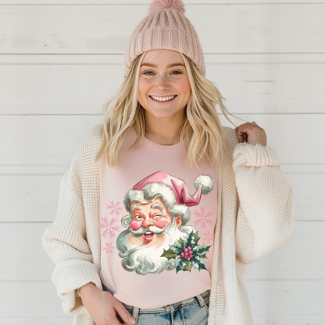 Vintage Pink Santa T-shirts - Retro Christmas Tees