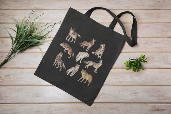 Wolf in Watercolor Cotton Canvas Tote Bag - Wolfpack Market Bag - 2 Colors