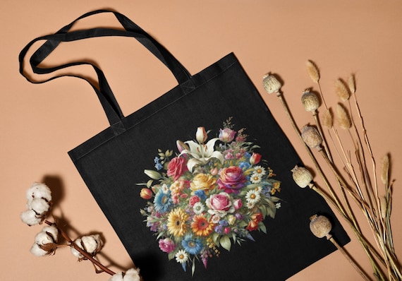Vintage Floral Bouquet Cottagecore Boho Cotton Canvas Tote Bag 2 Colors Etsy Ireland