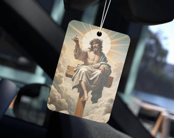 Jesus Doesn't Care Car Freshener - Funny Religious Depiction of Jesus Giving the Middle Finger