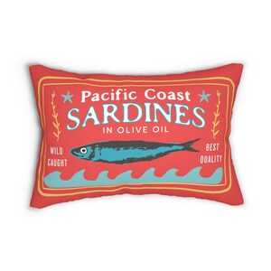 Sardines Print Pillow - Cute Tinned Fish Lumbar Pillow - Coastal Grandma Gift - Dopamine Decor image 4