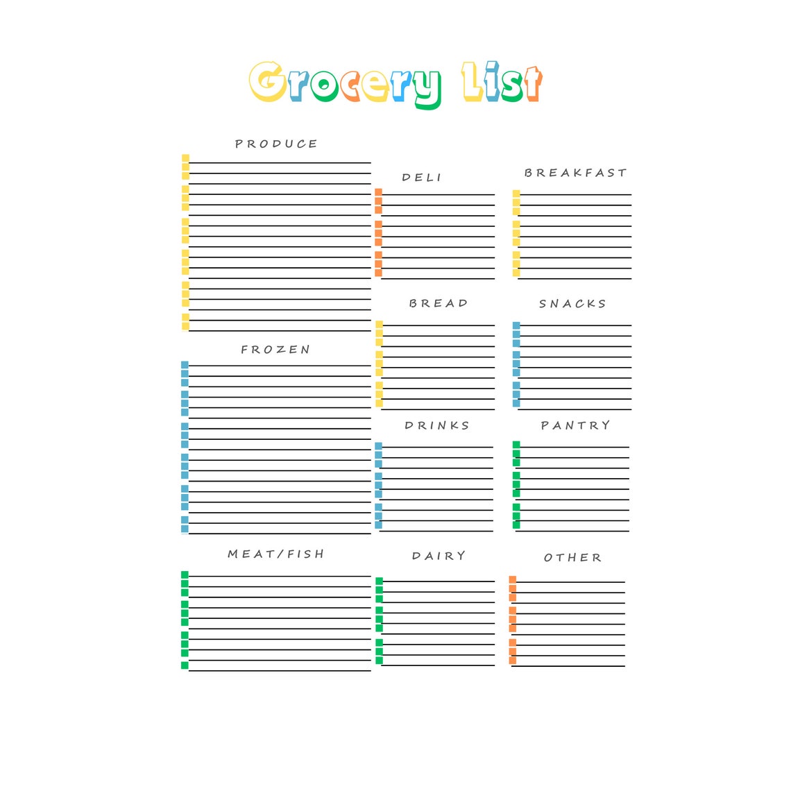 Printable Grocery List With Categories, Grocery Store Checklist ...