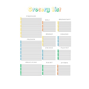 Printable Grocery List With Categories, Grocery Store Checklist ...