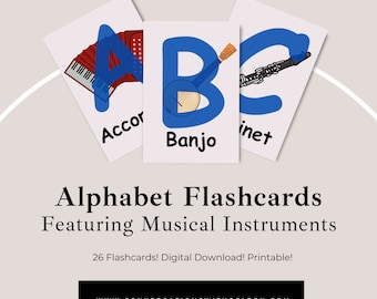 Tarjetas flash del alfabeto imprimibles, instrumentos musicales, decoración musical, decoración del aula, recurso de aprendizaje temprano, decoración de la guardería, DESCARGA DIGITAL