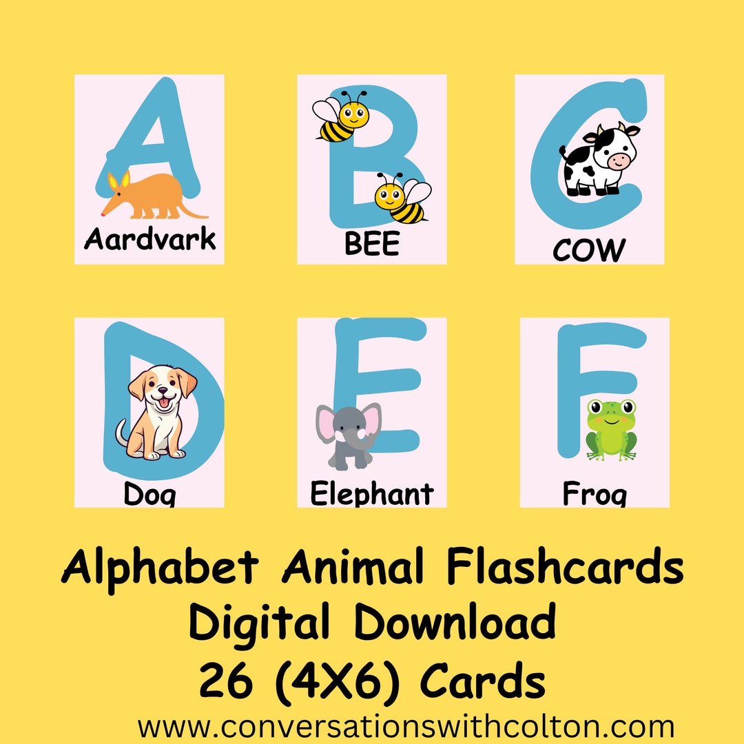 Printable Animal Alphabet Flash Cards, Classroom Decor, Toddlers