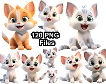 120 Cute Cat Kitten PNG Clipart -  Cat Bundle - Cat Sublimation - Pet Clipart - Digital Download - Commercial Use - Transparent Background